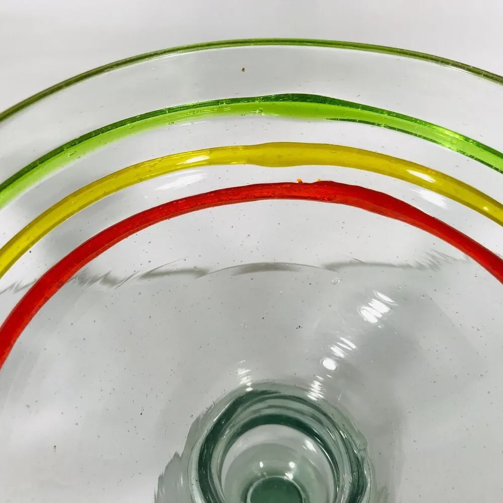 Handblown 2 Mexican Margarita Glasses Raised Striped Cocktail Bar Bubbles